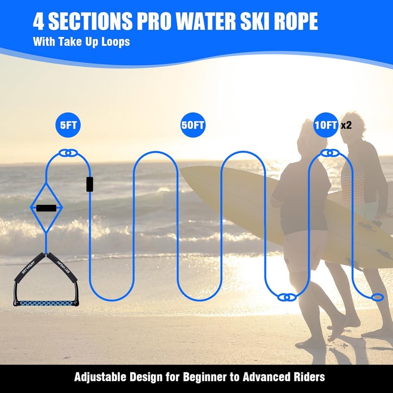 SETYPARY 75FT Wakeboard Rope and Handle, Floating Water Ski Rope for Watersports, 4 Sections Ski Ropes for Water Skiing, Kneeboarding, Wakeboarding - Image 4